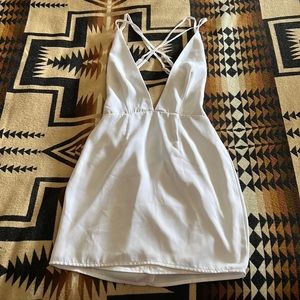 Superdown deep V backless mini dress white